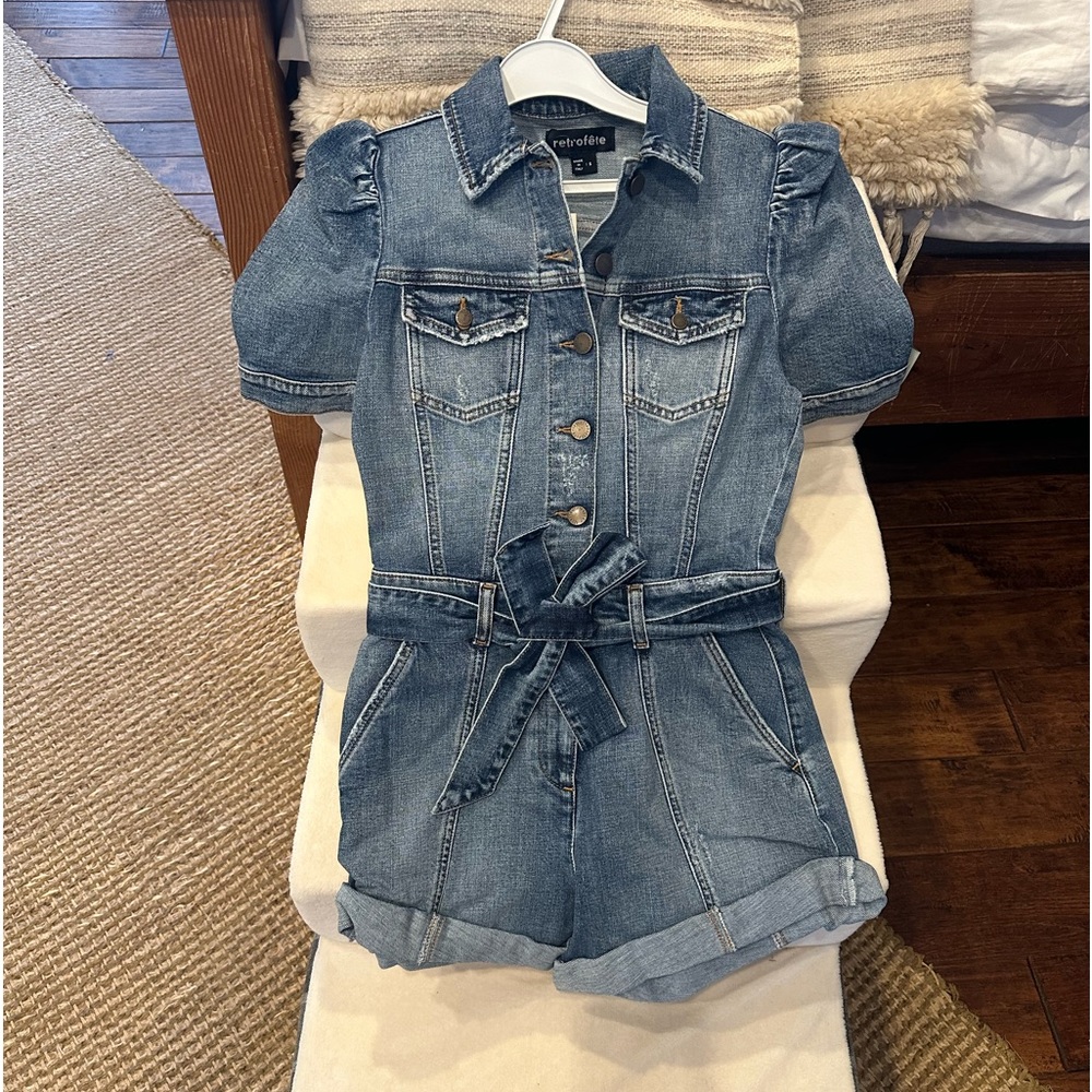 Retrofete Phoebe denim romper. Light wash size S. New with tags